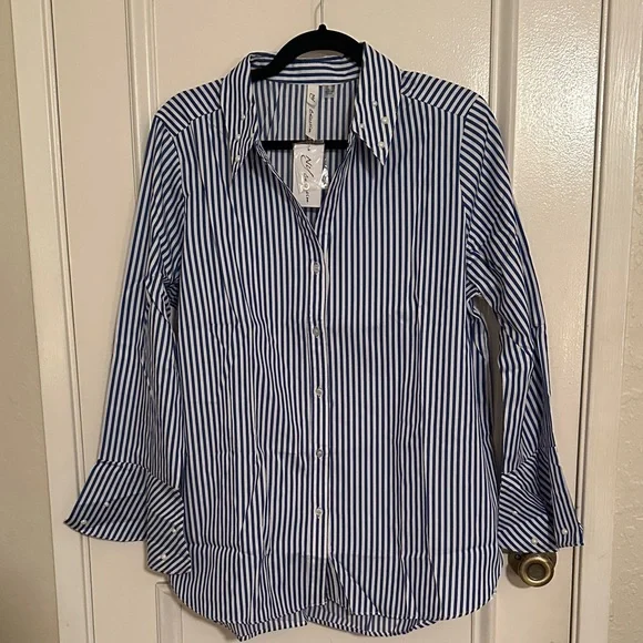 NY Collection Blue and White Striped Blouse - Picture 2 of 9